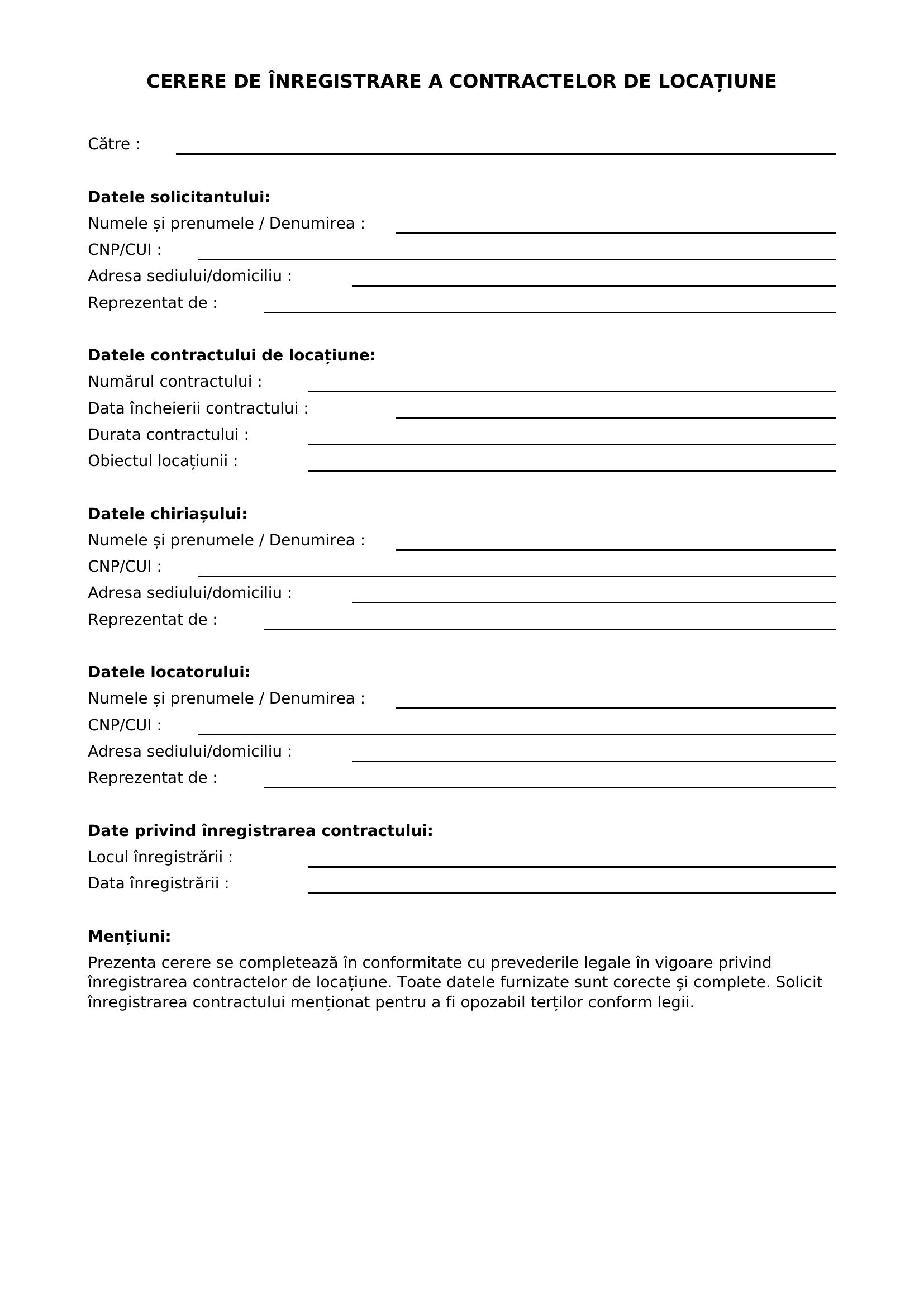 Cerere De Inregistrare A Contractelor De Locatiune Model Completat