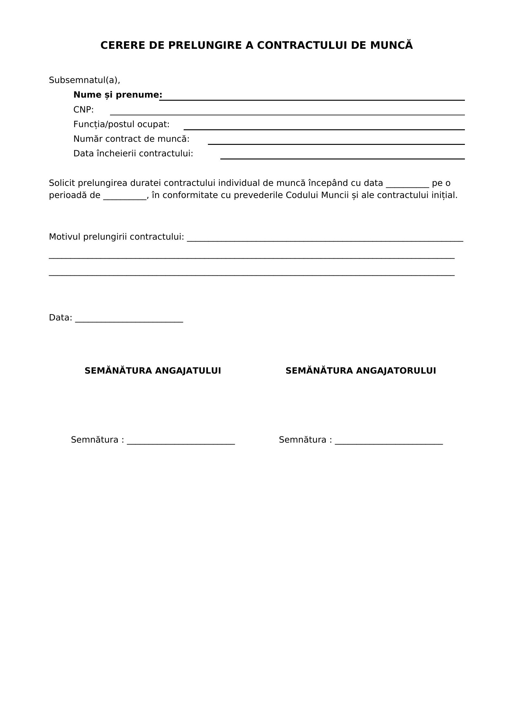 Cerere Prelungire Contract De Munca
