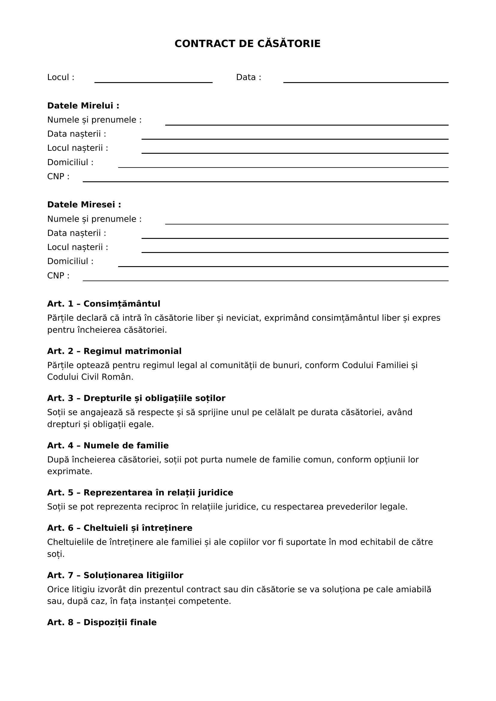 Contract De Casatorie