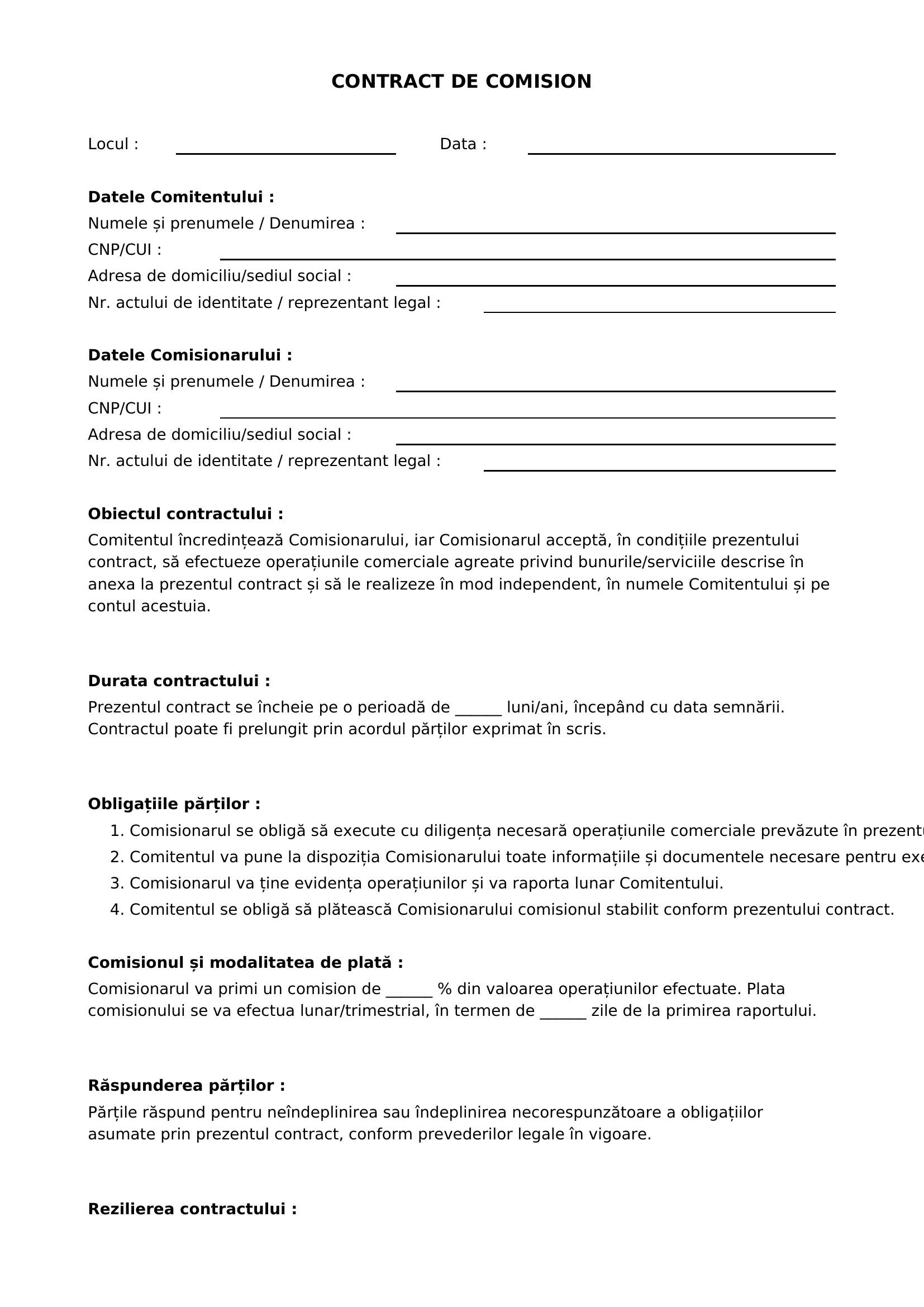 Contract De Comision Model