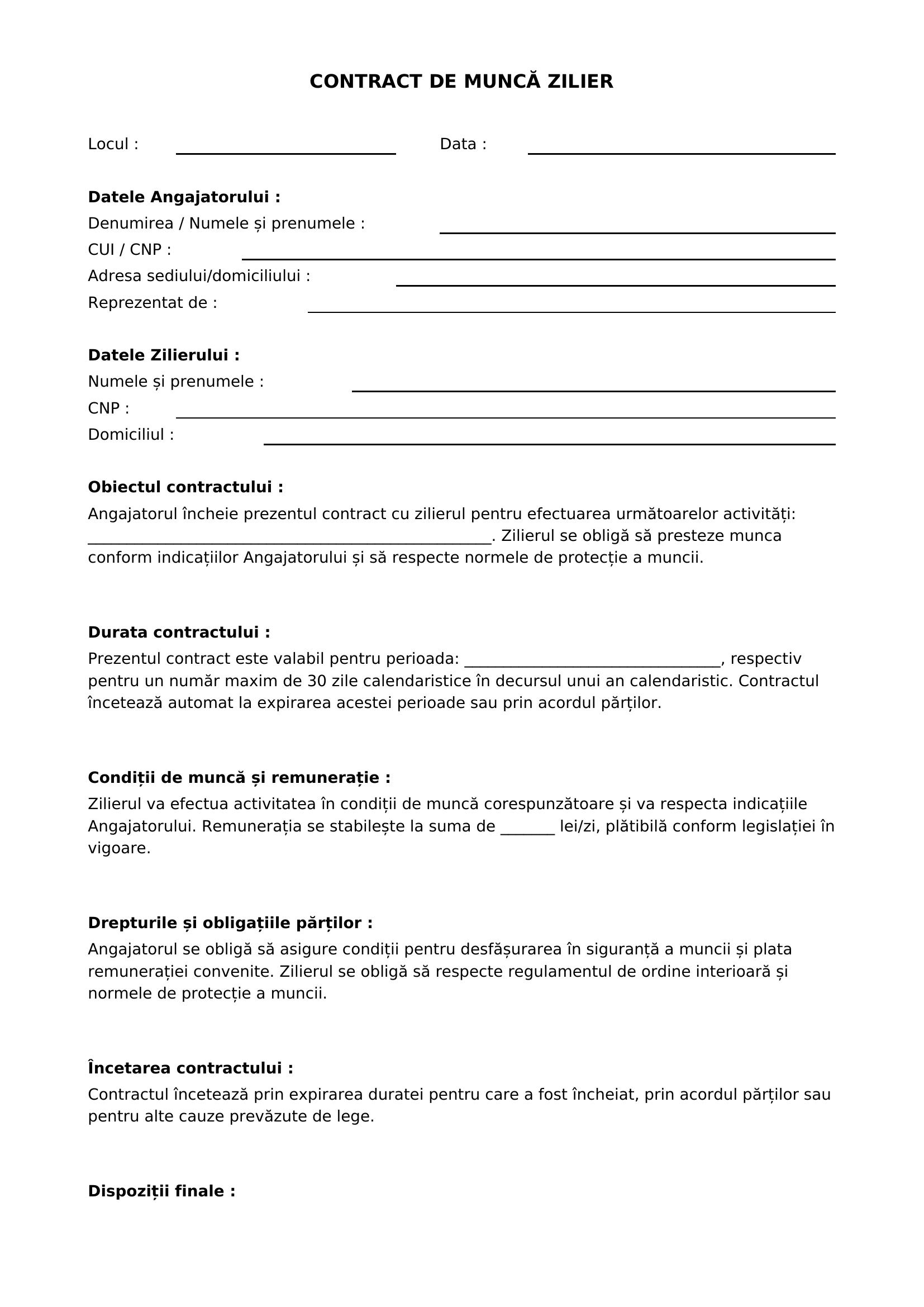Contract De Munca Zilieri Model