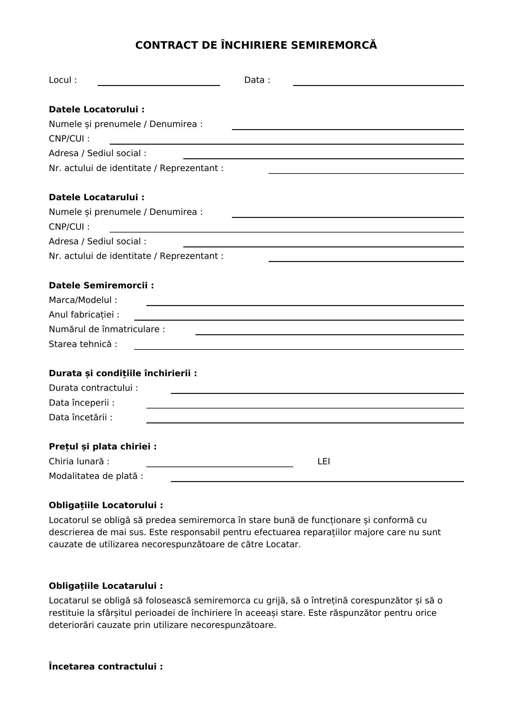 Contract Inchiriere Semiremorca