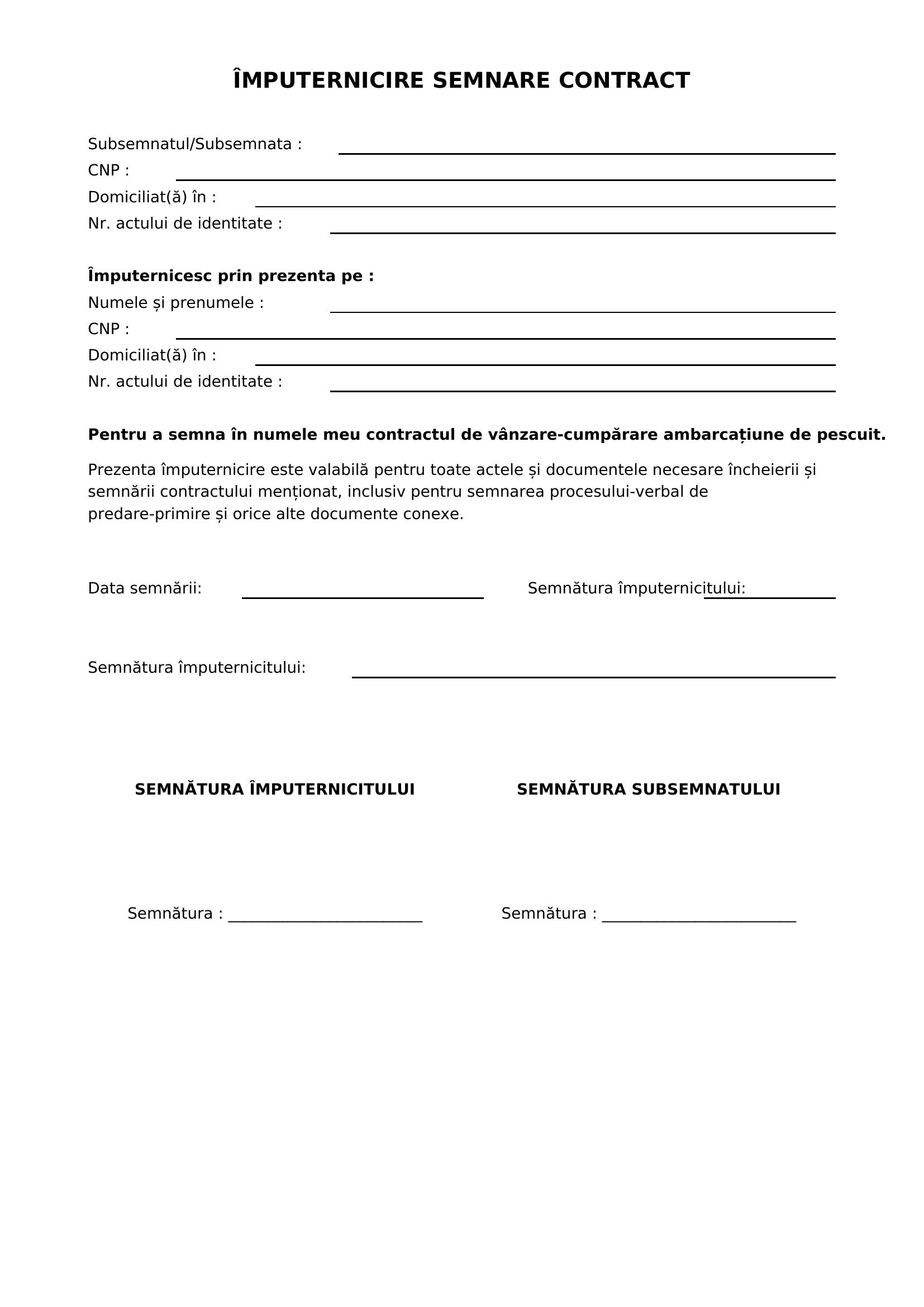 Imputernicire Semnare Contract