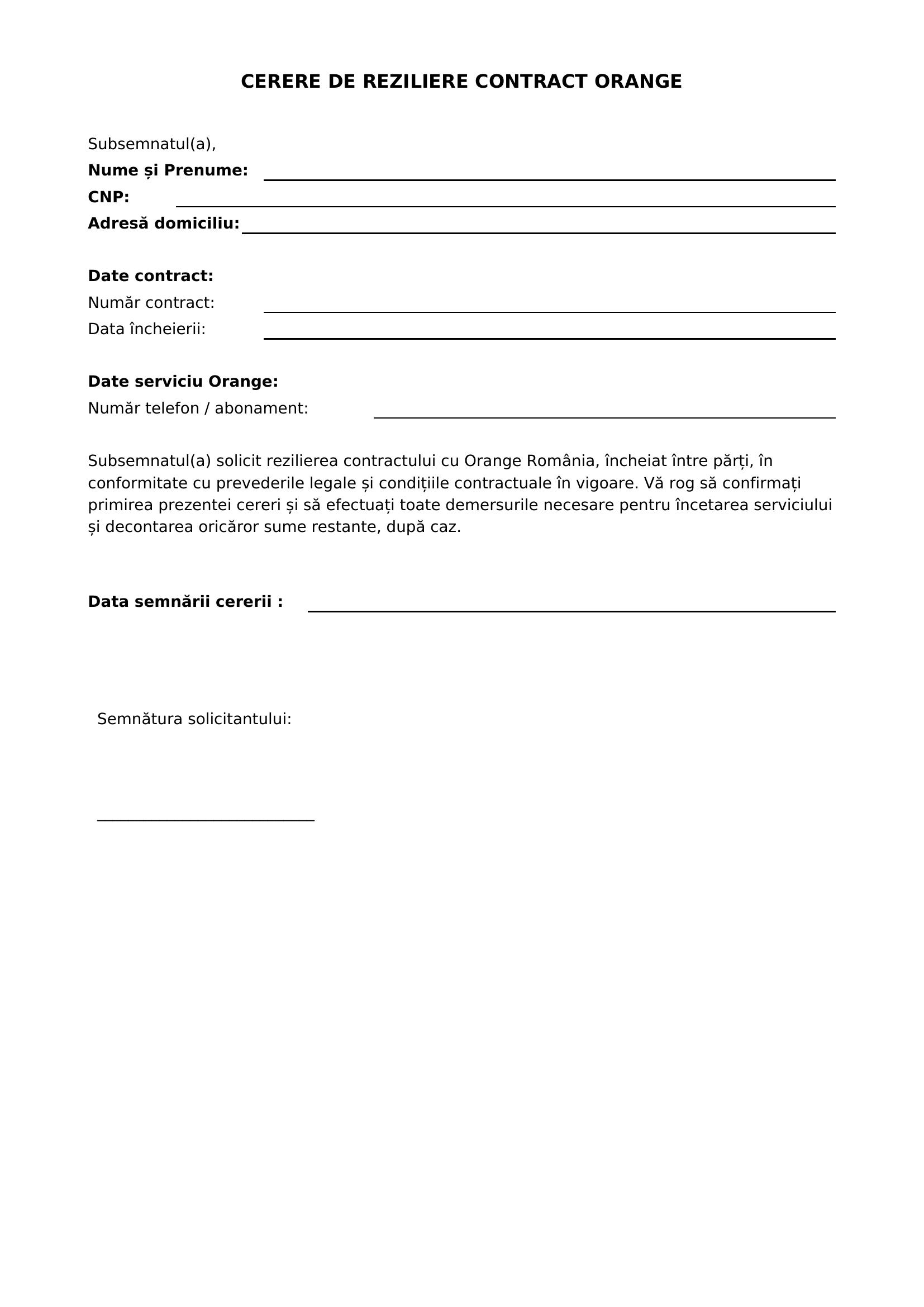 Model Cerere Reziliere Contract Orange
