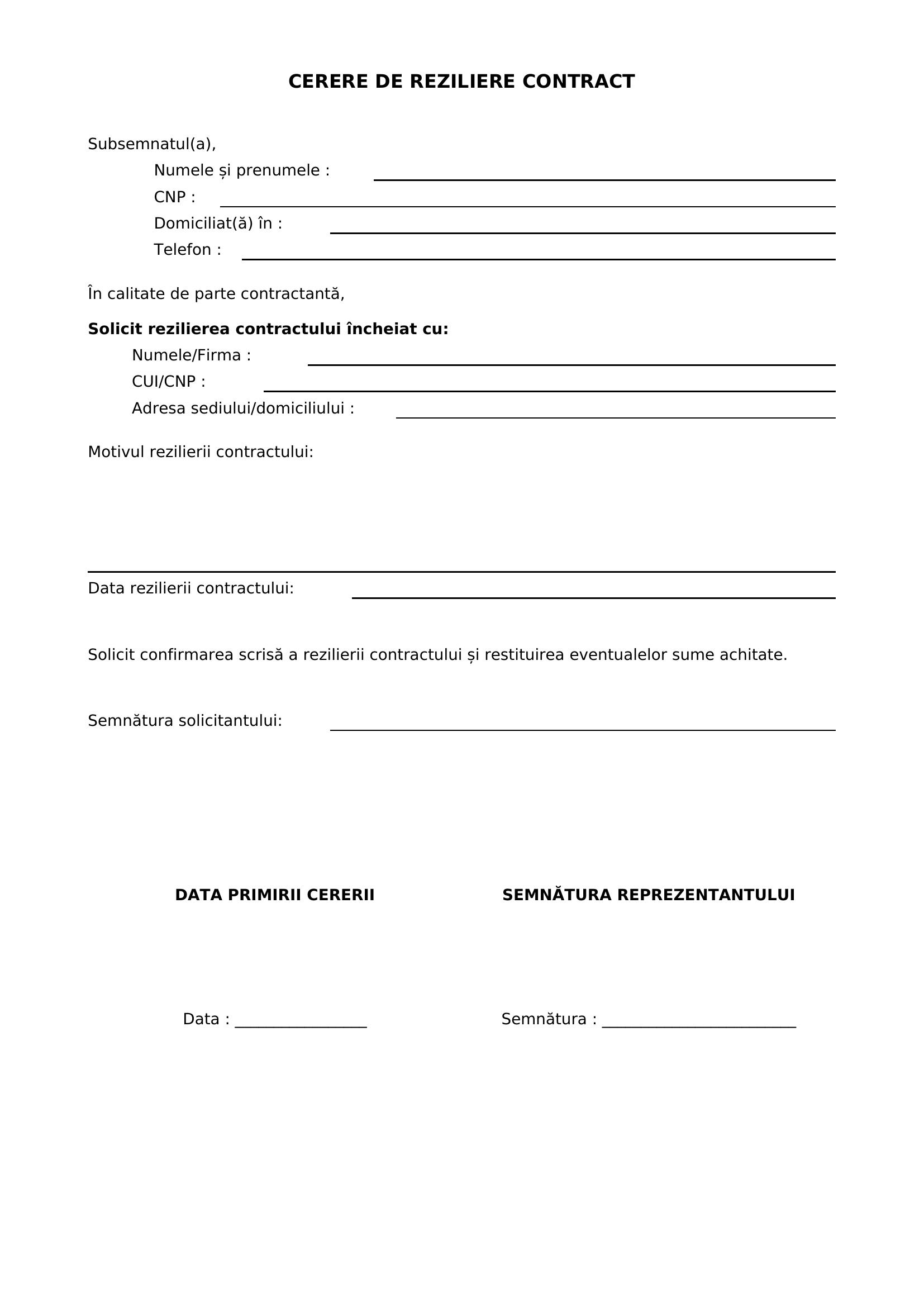 Model Cerere Reziliere Contract