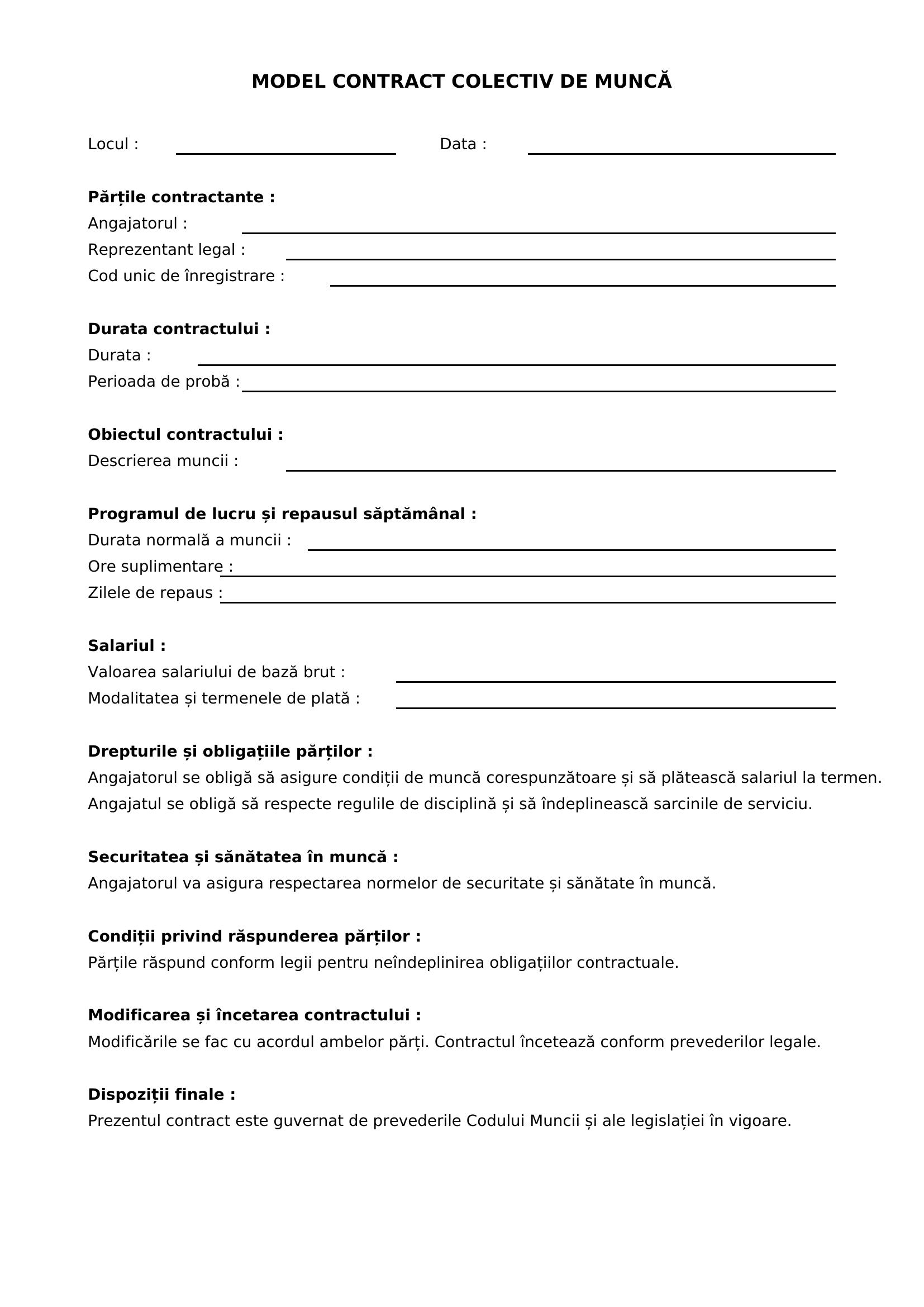 Model Contract Colectiv De Munca