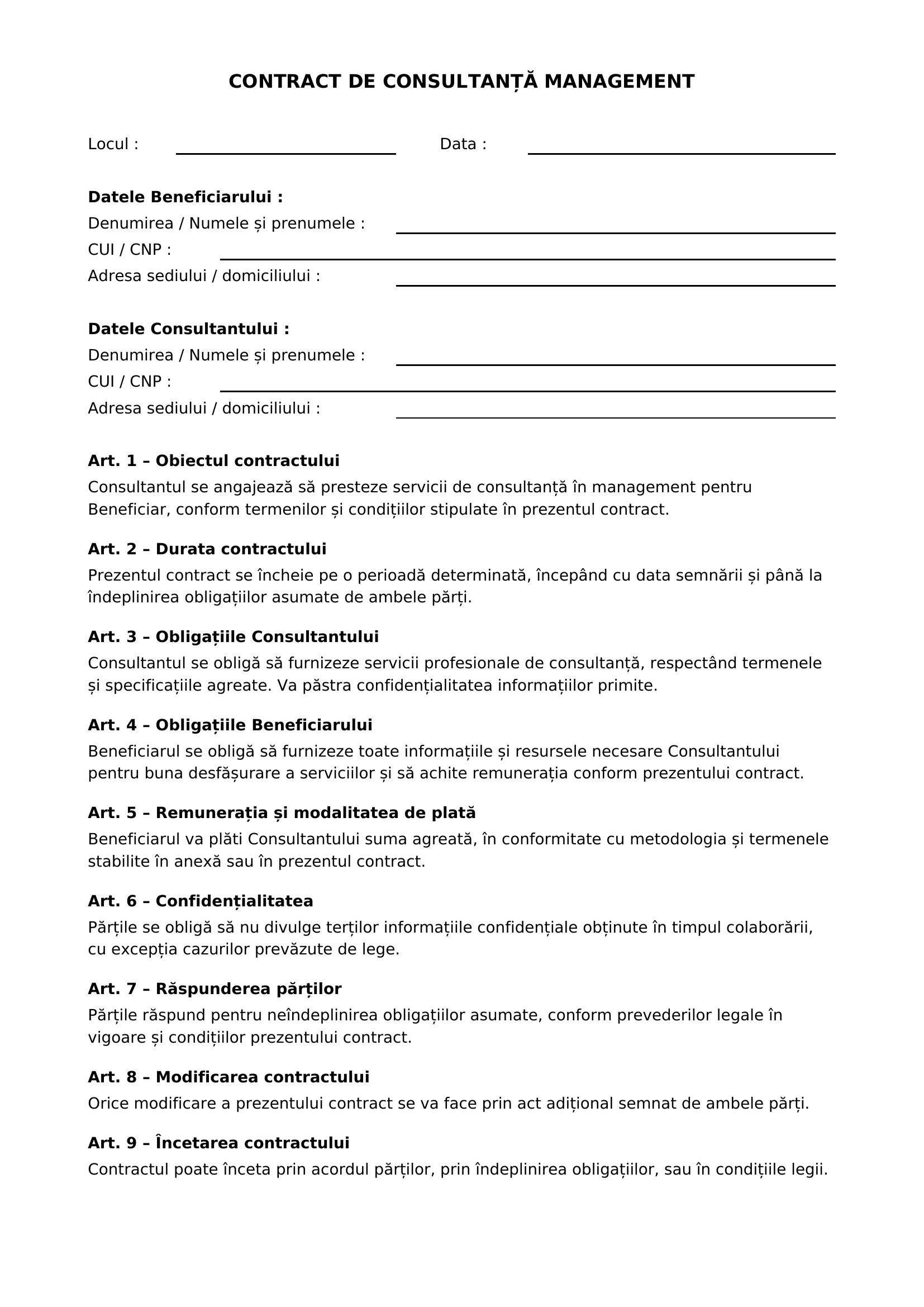 Model Contract Consultanta Management