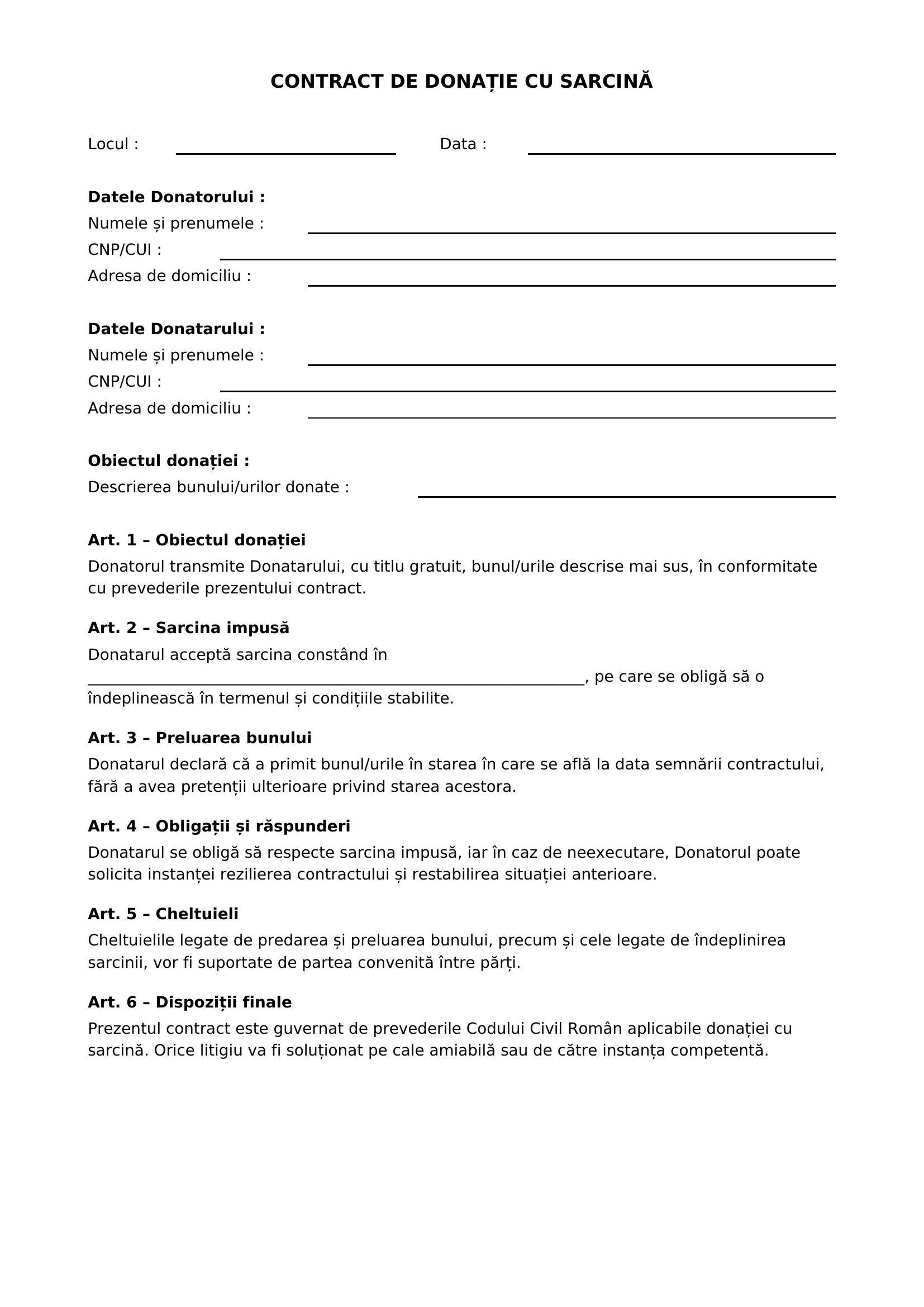 Model Contract De Donatie Cu Sarcina