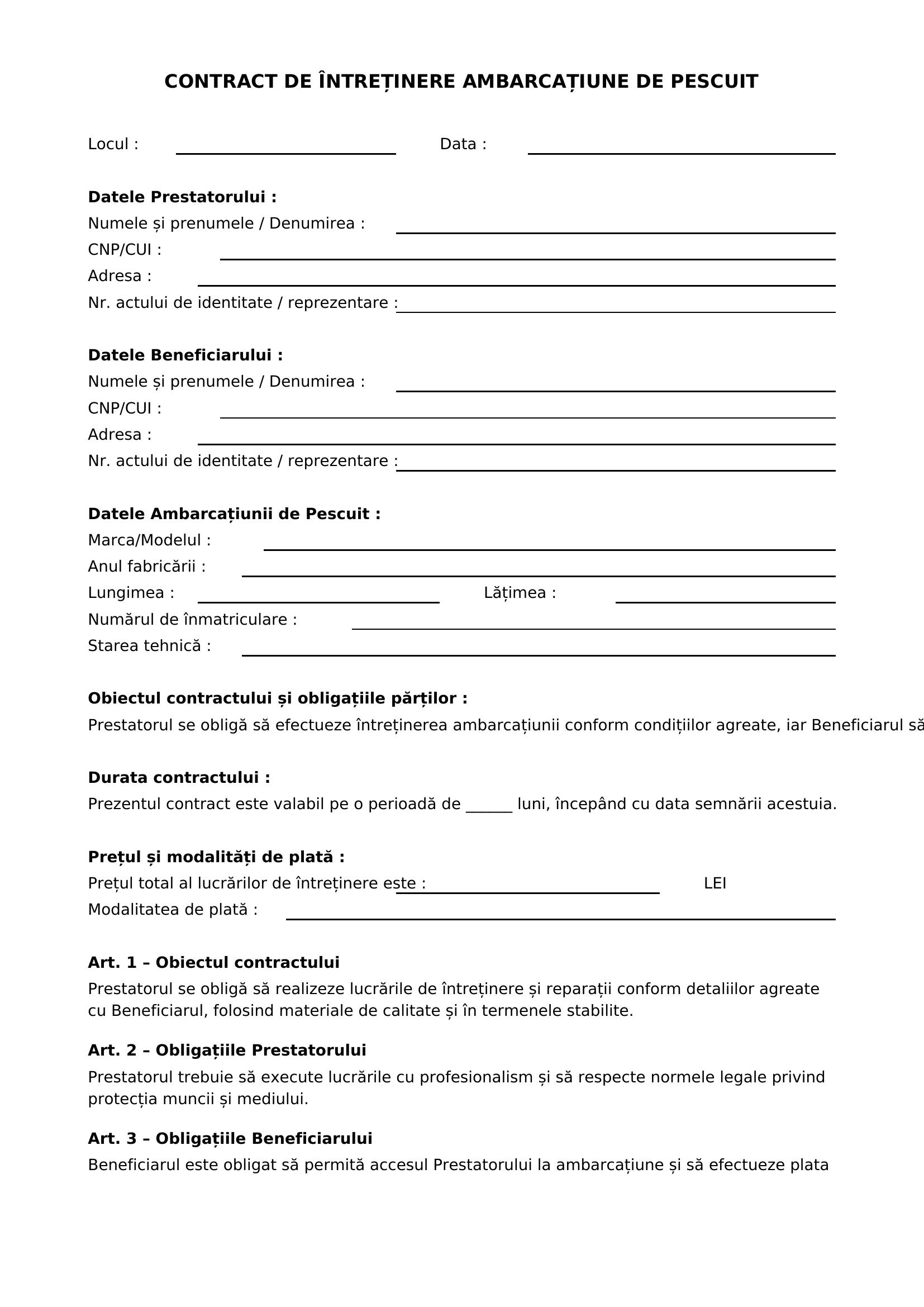 Model Contract De Intretinere