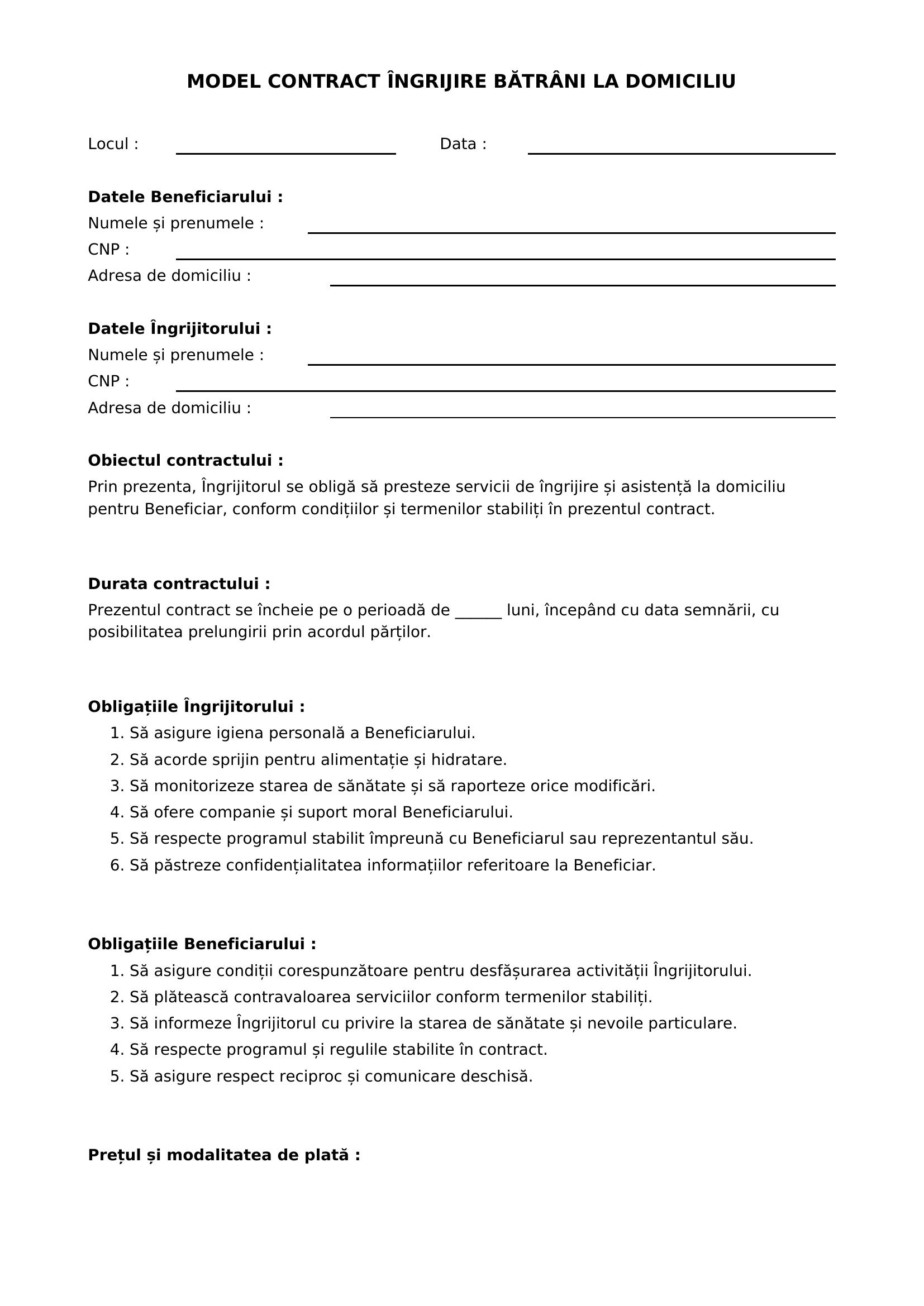 Model Contract Ingrijire Batrani La Domiciliu