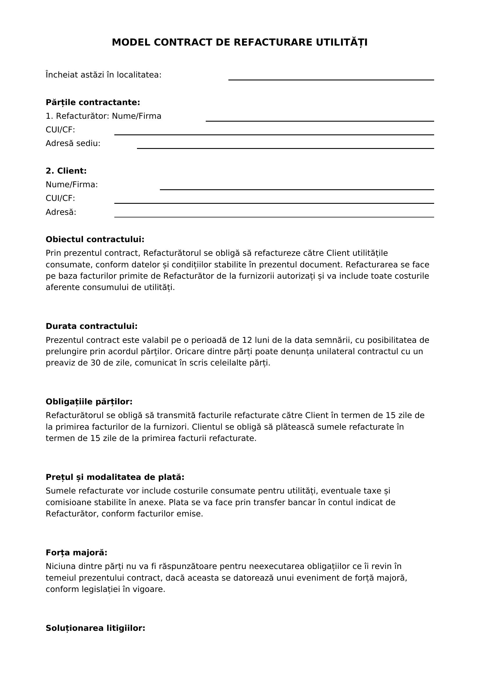 Model Contract Refacturare Utilitati